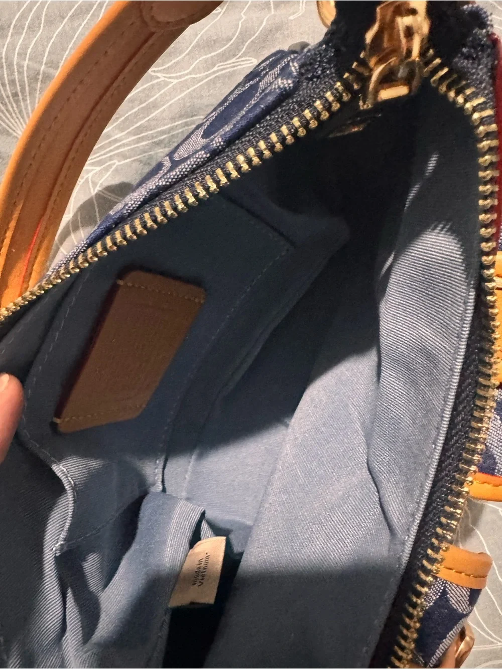 Coach Navy Signature Canvas Baguette Shoulder Bag with Tan Leather Buckles - Picture 10 of 16